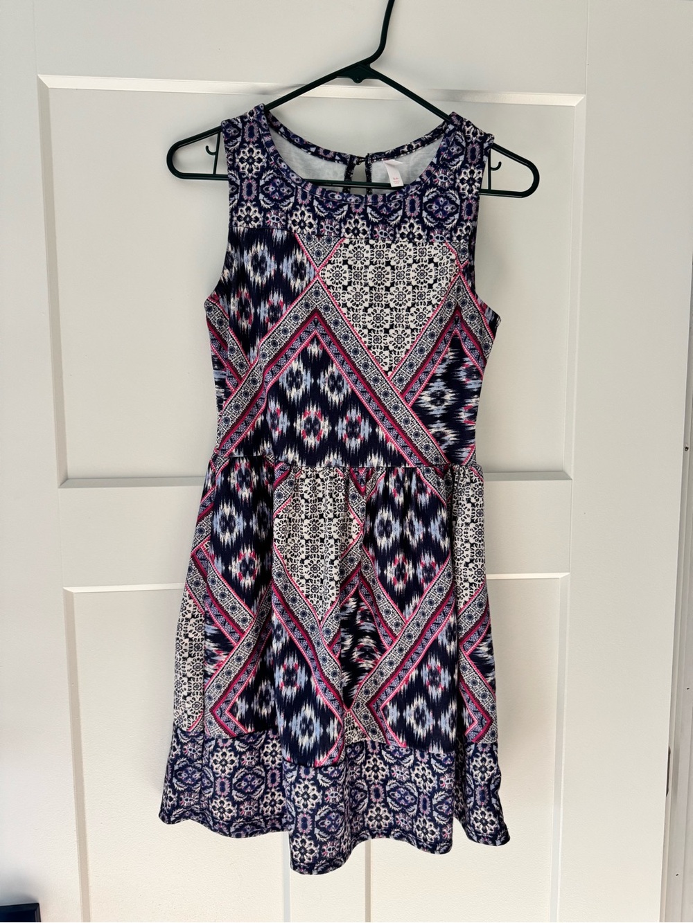 Xhilaration Navy, White & Pink Printed Sleeveless Dress Size S